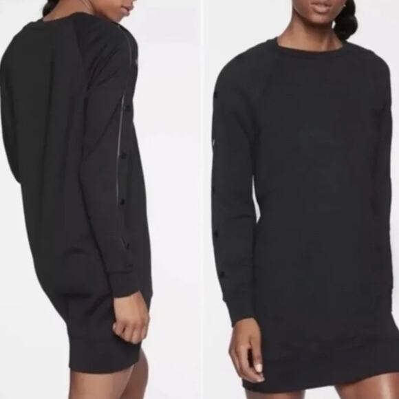 Athleta Dresses & Skirts - Athleta Women’s Black Raglan Snap Sleeve Mini Sweater Dress Crew Neck Size M